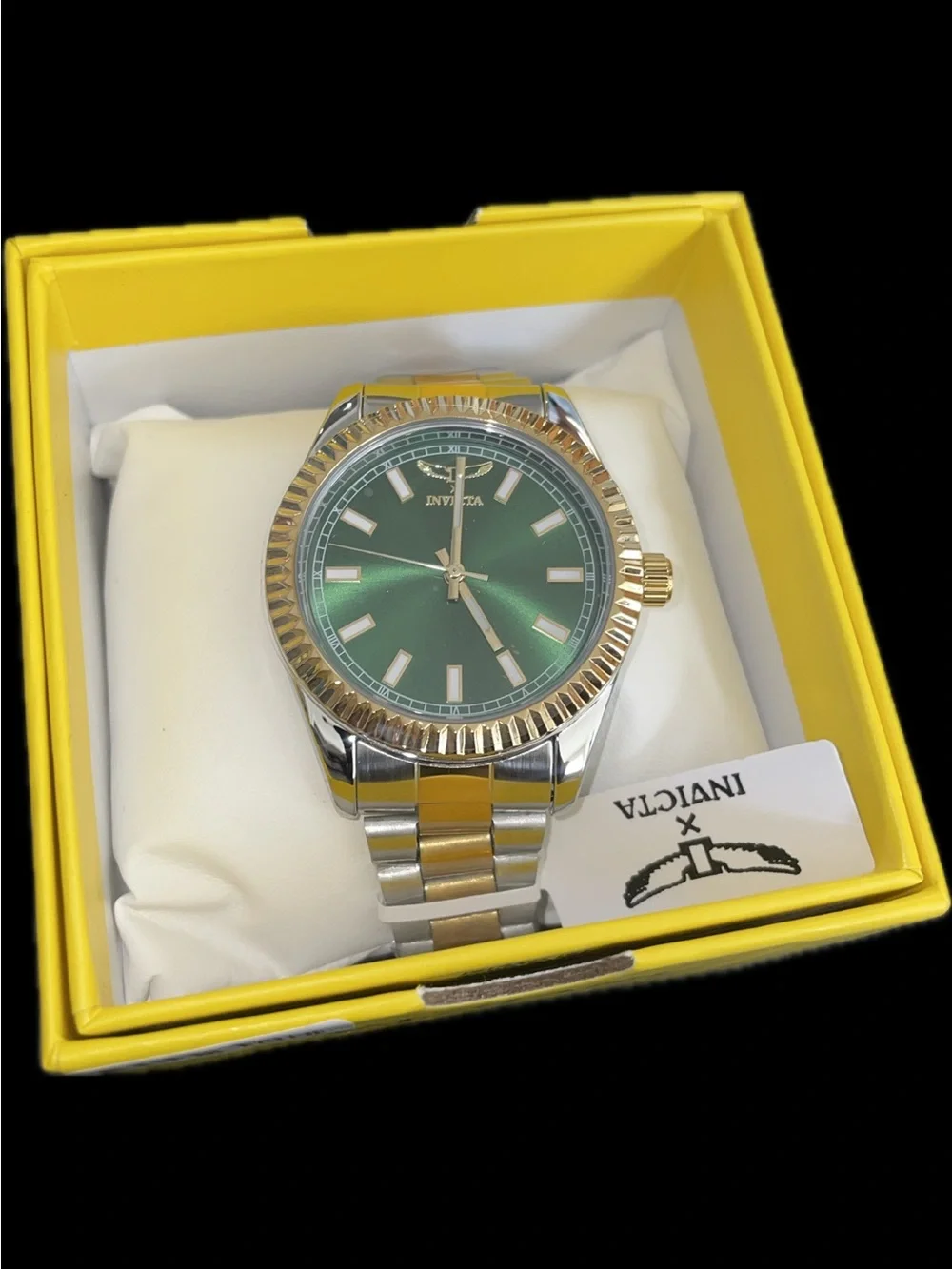 Invicta Two-Tone Gold & Silver Watch with Green Sunburst Dial 69012